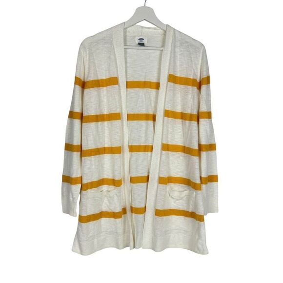 Old Navy Cream Mustard Stripe Cardigan size Medium - Picture 1 of 6